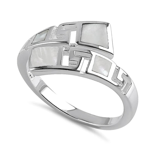 Sterling Silver Unique Pattern Mother Of Pearl Ring