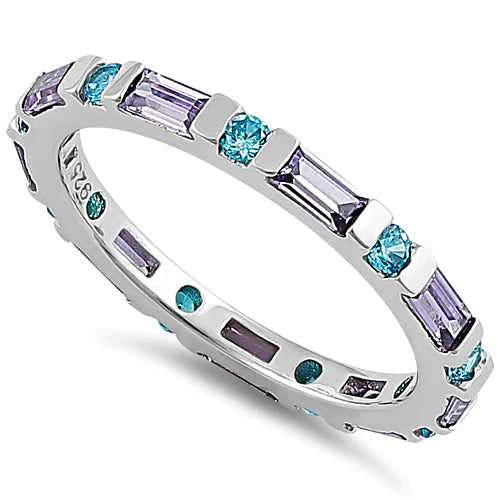 "Blue Amethyst" Sterling Silver Aqua CZ Eternity Ring